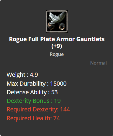 Rogue Full Plate Armor Gauntlets +9